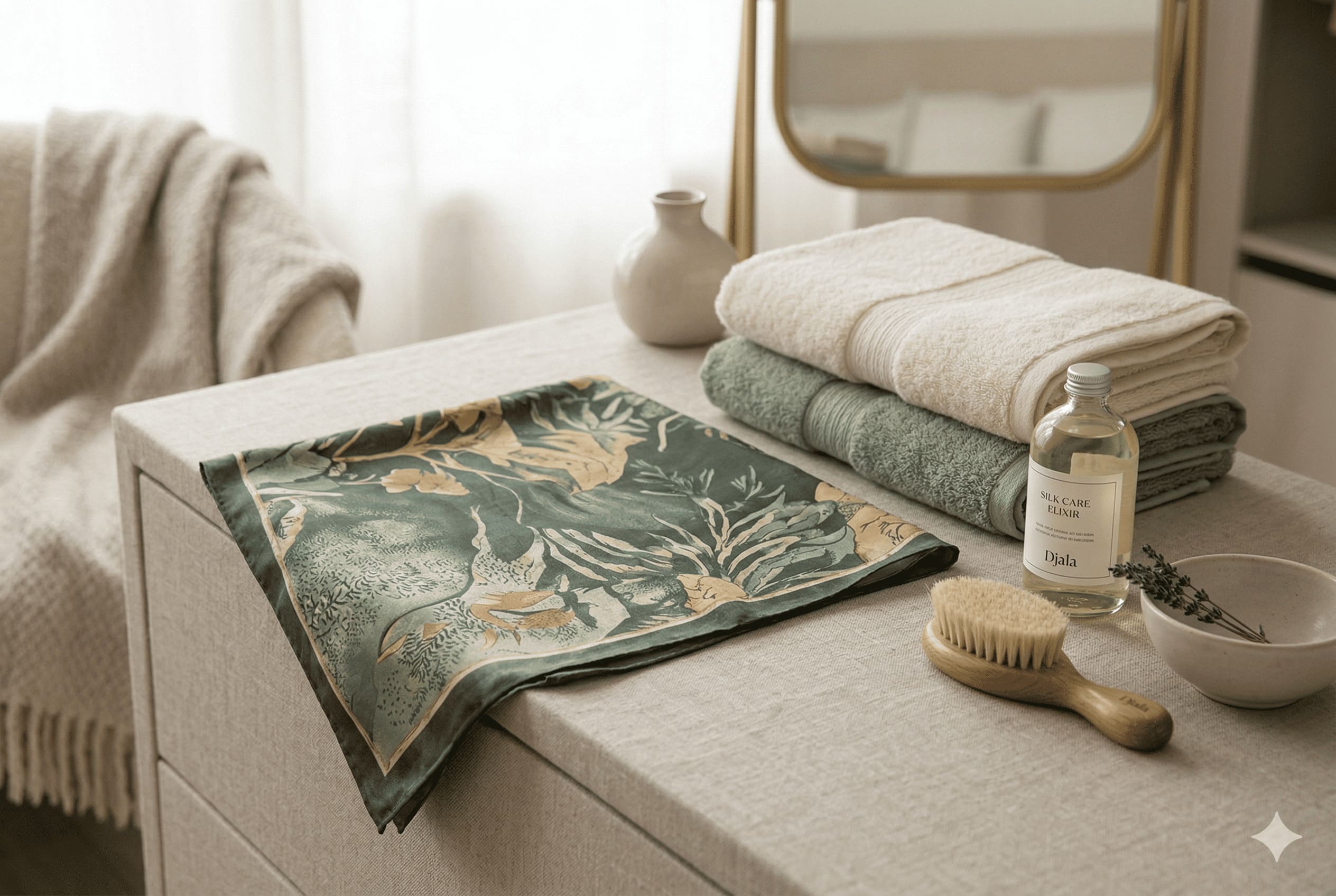 Hand-washing a Djala silk scarf in cool water